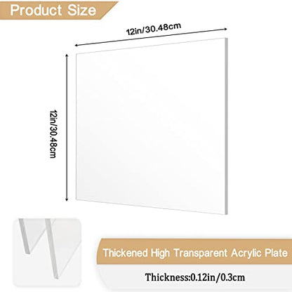 2 Pieces 1/8" Thick (3mm) Acrylic Sheets, Plexiglass Sheets, Clear Cast Plexiglass 8”x 12” with Protective Paper for Signs DIY Display Projects,Craft,Photo Frames (2, 2 piece 12'' * 12'' 3mm) - size: 2 piece 12'' * 12'' 3mm