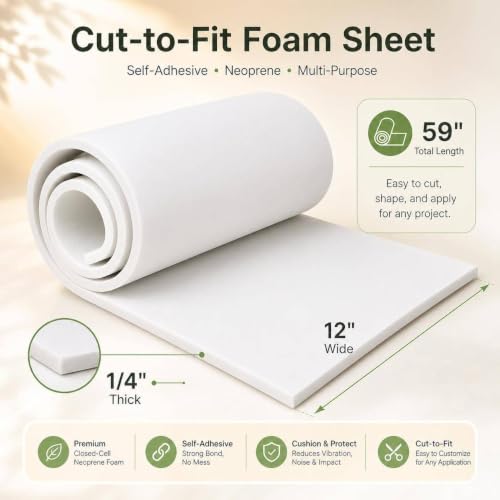 Storystore Sponge Neoprene Foam Sheet with Adhesive 1/4''T x 12''W x 59''L - color: White (With Adhesive), size: 12 in x 59 in x 1/4 in