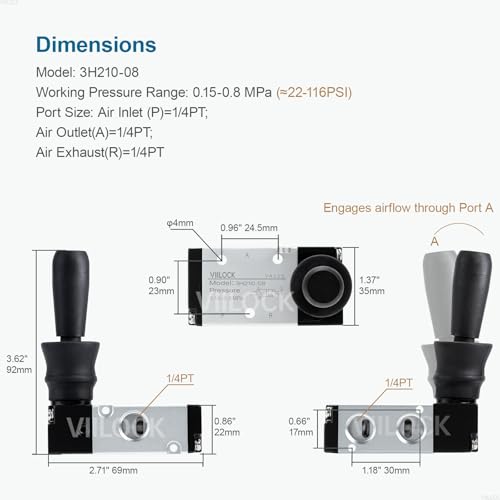 3H210-08 Hand Lever Valve 3 Way 2 Position 1/4"NPT for Air Cylinder - size: 1/4"NPT, style: 3 Way 2 Position