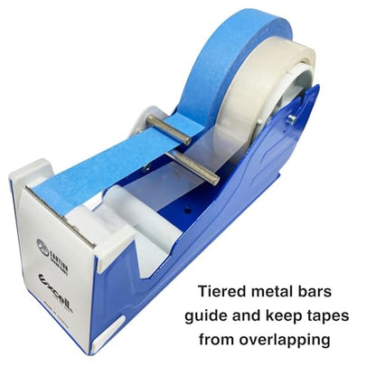 Excell Deluxe Twin Wide Metal Multi-Roll Desktop Tape Dispenser with Tiered Metal Separator Bars, EX-2272, 2 inch Wide, 3 inch Core
