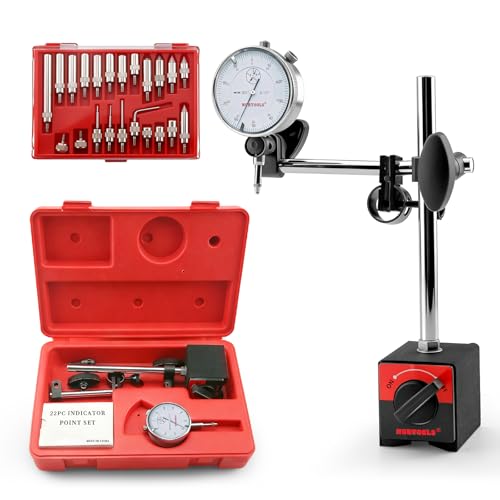 Dial Indicator with Magnetic Base 0-1.0" & Point Set Dial Test Indicator 0.001" Precision Measuring Gauge Tools Kit， Magnetic Dial Indicator Base Holder with Fine Adjustment