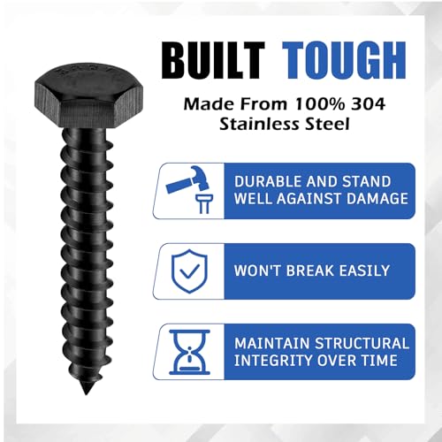Zonon 304 Stainless Steel Lag Screw for Wood - color: Black, size: 1/4" X 1-1/2"