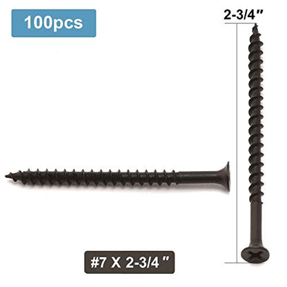 #7 x 2-3/4" Wood Screw 100PCS Black Phosphate Coated Stainless Flat Truss Head Fast Self Tapping Drywall Screws by SG TZH - size: #7 x 2-3/4"