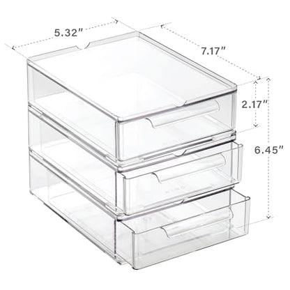BINO | Clear Stackable Storage Drawers, Small - 3 Pack | Clear Storage Drawers with Built-In Handles | Durable Plastic Organizer Drawer | Modular Stackable Drawer Acrylic Organizer - size: 3 Pack - Small