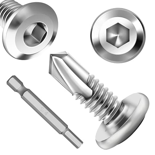100Pcs 10 x 5/8" Sheet Metal Screws, Stainless Steel Flat Head Socket Cap Self Drilling Screw, Allen Socket Drive, Self Tapping Screws with Drill Bit - color: Silver, size: #10 x 5/8"