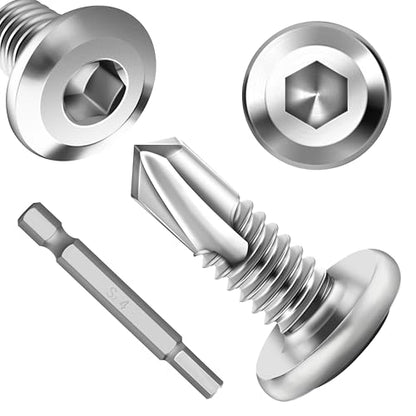 100Pcs 10 x 5/8" Sheet Metal Screws, Stainless Steel Flat Head Socket Cap Self Drilling Screw, Allen Socket Drive, Self Tapping Screws with Drill Bit - color: Silver, size: #10 x 5/8"