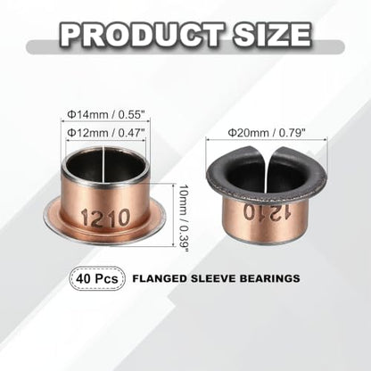 uxcell 40Pcs Flanged Sleeve Bearing, 12mm Bore x 14mm OD x 10mm Length - size: 12×14×10mm