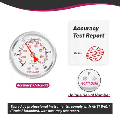 0-100psi/kpa Glycerin Filled Pressure Gauge, 2" Dial Size, 304 Stainless Steel Case, 1/4" NPT Center Back Mount, with High Accuracy, for Measuring Water Air Hydraulic Pressure - size: 0-100psi, style: Back Mount