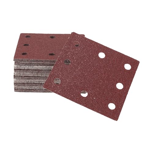 50 Pcs Rectangle Sandpaper 8 Hole 60 Grit Hook and Loop Sanding Sheets Universal for Automotive Refinishing Woodworking 115x110mm Aluminum Oxide Red - size: 60 Grit
