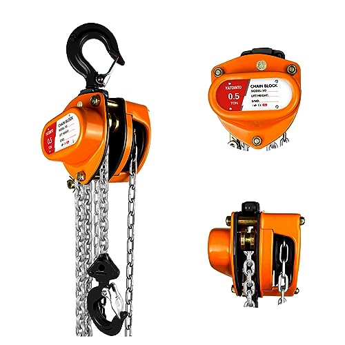 YATOINTO Chain Hoist 1/2 Ton (1100Lbs) Capacity 10FT, Manual Hand Lift Chain Block Hoist with 2 Heavy Duty Hooks, Industrial Grade Structures, Hand Chain Hoist for Garages Automotive Machinery - size: 1/2 Ton (1100LBS)