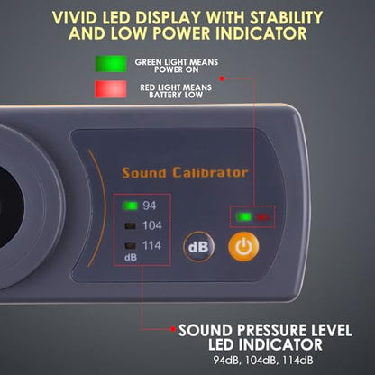Professional Sound Level Calibrator Decibel Meter Calibration with Three Calibration Level at 94dB & 104dB & 114dB, SPL Meter Calibrator for dB Noise meter
