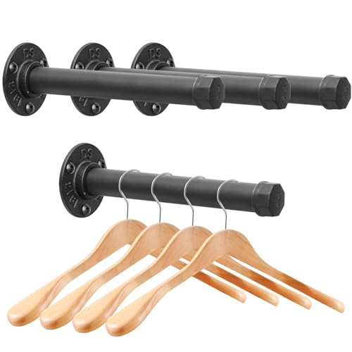 Cast Iron Wall Mounted Clothes Rack, Heavy Duty Industrial Pipe Clothing Rack for Hanging Clothes, Garment Racks for Wardrobe Organizers and Storage, DIY Closet Rods Closet Bar (Black 4 Pack, 8 in) - color: Black 4 Pack, size: 8 in
