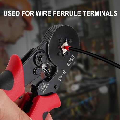 Ferrule Crimping Tool Kit, Crimper Plier with 400PCS Wire Ferrules Kit Wire End Terminals, Self-adjustable Ratchet Tool Set for AWG 23-7 Cable connectors, 0.25-10mm² (HSC8 6-4A + 400) - color: Hsc8 6-4a + 400