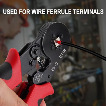 Ferrule Crimping Tool Kit, Crimper Plier with 400PCS Wire Ferrules Kit Wire End Terminals, Self-adjustable Ratchet Tool Set for AWG 23-7 Cable connectors, 0.25-10mm² (HSC8 6-4A + 400) - color: Hsc8 6-4a + 400