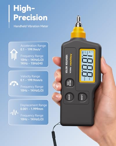 PM63A Vibration Meter Handheld, High-Precision Digital Vibration Tester, 20-Hour Continuous Runtime for Predictive Maintenance & Motor Analysis