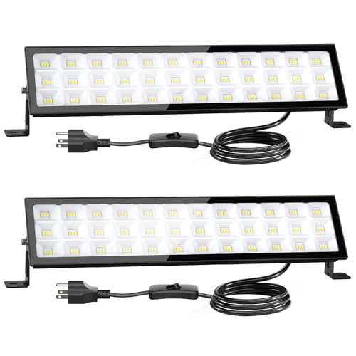 Onforu LED Shop Lights,100W 14000lm Ultra Bright LED Work Lights with Plug,6500K Daylight White Garage Light,IP66 Waterproof Lighting for Garage Warehouses Workshop(2 Pack) - color: Black