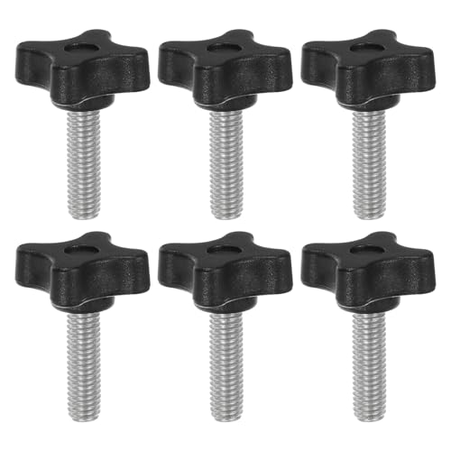 HARFINGTON 6pcs Star Clamping Knobs M8 x 30mm Metric Male Thread 32mm 4-Point Plastic Head Threaded Stud Knob Hand Tightening Thumb Screw Jig Handle, Black - size: M8 x 30mm x 32mm