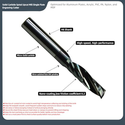 2Pcs 4mm Cutter DiaSolid Carbide Spiral Upcut Engraving Cutter Coating Single Flute Mill Carving Milling CNC Router Bit for Acrylic Plastic PVC ABS NylonF Aluminum Plates - size: 4mm Cutter Dia-8mm Lg.of Cut-4mm SHK, style: Plastic Engraving Cutter Upcut