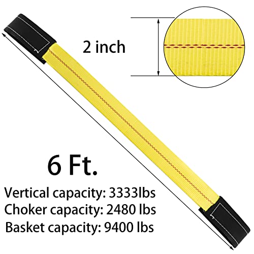 TOPZEA 4 Pack Lifting Sling Straps, 6 Ft x 2 Inch Heavy Duty Lift Rigging Strap Tree Saver Recovery Securing Straps, Nylon Flat Towing Web Sling Winch Strap for Trailer, Hoist, Truck, RV