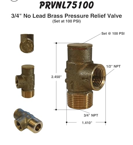 Merrill MFG PRVNL75100 3/4" Lead-Free Brass Pressure Relief Valve, 100 PSI Cold Water Safety Valve for Well Tank, Pump & Plumbing Systems, 3/4" NPT No-Lead Water System Protection Valve