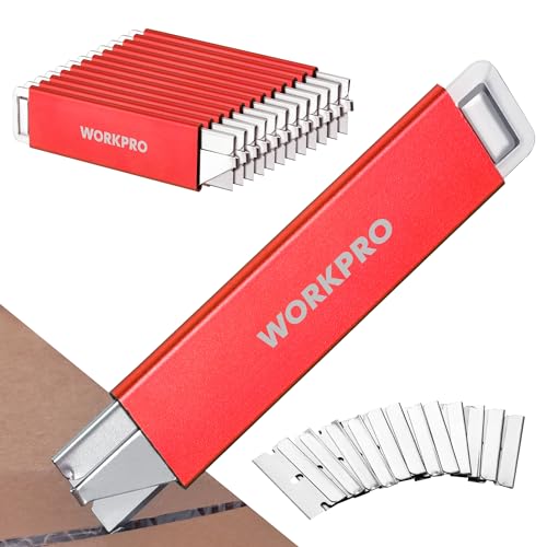 WORKPRO 12-Pack Box Cutter Retractable, Red - color: Red - 12-pack Extra Blades Included