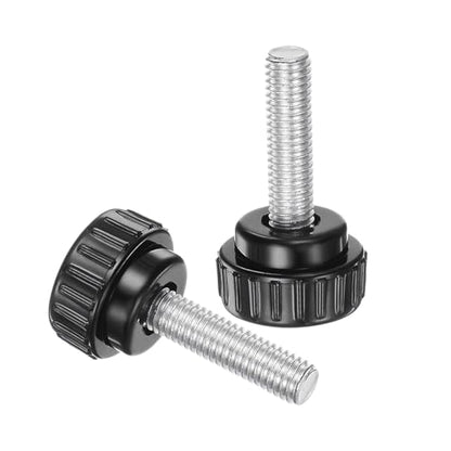uxcell 4pcs Knurled Clamping Knobs M8 x 35mm Metric Zinc Plated Carbon Steel Male Thread Thumb Screw on Type 30mm Plastic Round Head Threaded Hand Bolt Stud Knobs Black - size: M8 x 35mm x 30mm