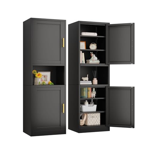 67" Tall Narrow Bathroom Storage Cabinet, Metal Pantry Cabinet, Black - color: Black, size: 15.8"D x 19.7"W x 67"H