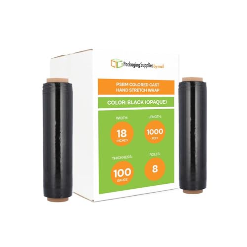PSBM Dark Black Stretch Wrap, 8 Rolls 18 Inch x 1000 Feet 100 Gauge, Heavy Duty Plastic Wrap Industrial Strength Shrink Film for Moving, Packing & Shipping - color: Black, size: 8 Rolls