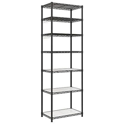 SONGMICS 7-Tier Storage Shelves, Adjustable Wire Shelving Unit, 8 Hooks - color: Ink Black, size: 7 Tiers (13.4"D x 23.2"W)