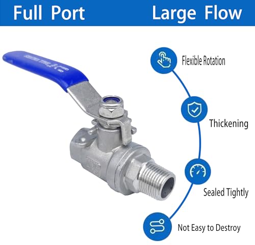 Full Port Ball Valve 3/8" NPT Heavy Duty Stainless Steel 304 Male x Female Thread For Water,Oil and Gas（1000WOG） - size: 3/8"NPT