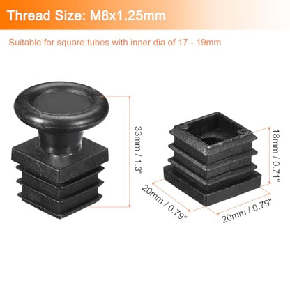 uxcell 8Pcs Inserts for Square Tubes with Leveling Feet, 0.79"x0.79" OD - size: 0.79"x0.79"