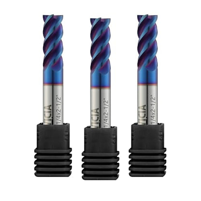 3PCS 1/4" 4 Flute End Mills Set for Stainless Steel (Nano-Coated) - size: 1/4 in