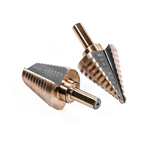 XtremepowerUS 9-Piece HSS Titanium Step Drill Bit Set, SAE Step Bits for Metal, Wood & Plastic, Double-Flute Spiral Design with Aluminum Storage Case - size: Extra Large