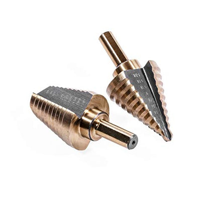 XtremepowerUS 9-Piece HSS Titanium Step Drill Bit Set, SAE Step Bits for Metal, Wood & Plastic, Double-Flute Spiral Design with Aluminum Storage Case - size: Extra Large