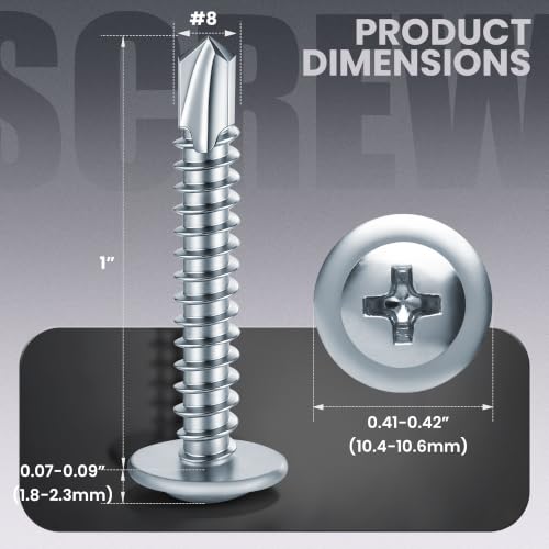 200 PCS #8 x 1 Sheet Metal Screws, Phillips Modified Truss Head Self Drilling Screws, Zinc-Plated, Self Tapping Screws for Metal, Wood, Plastic, Double-Ended Bit Included - color: Zinc, size: #8 x 1"