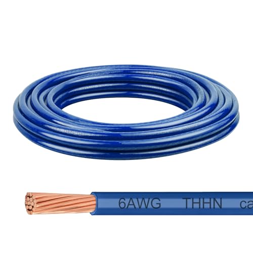THHN Wire 6 Gauge 10 FT, 6 AWG Stranded OFC Copper Electrical Building Wire with Nylon Jacket PVC Insulation, Rated 600V for Residential, Industrial, CNC, Ground (6 Gauge, Blue) - color: Blue, size: 6 AWG 10FT