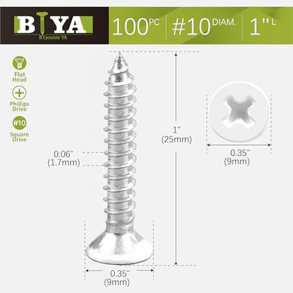 White Head Screws,100 PCS #10X1 Stainless Steel Phillips Flat Head Screws - color: White, size: #10x1"