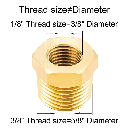 Joywayus 10Pcs Brass Reducing Hex Bushing 3/8" NPT Male to 1/8" NPT Female - size: 3/8" NPT Male x 1/8" NPT Female, style: 10PCS