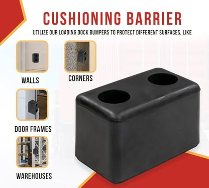 Mytee Products 4 Pack 6”x3-1/2”x3-1/2” Rubber Dock Bumper with 2 Holes - Impact Resistant Molded Rectangular Rubber Bumper for Semi Truck, Flatbed Trailer, Boat Docks, Marinas & Parking Spots - size: 6" x 3-1/2" x 3-1/2", style: 4 - Pack