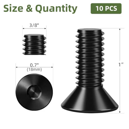 10 PCS 3/8"-16 x 1 Flat Head Socket Cap Screws Bolts, Countersunk Allen Bolts, 10.9 Grade Carbon Steel, Full Thread, Black Coating, Screwdriver Included - color: Black, size: 3/8"-16 x 1"