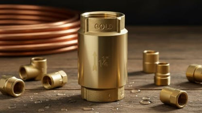 In-Line Check Valve No-Lead Brass Backflow Prevention, Lead-Free Brass Construction, Universal 1-1/4 inch One-Way Female Pipe Thread,1.25'' FNPT × 1.25'' FNPT