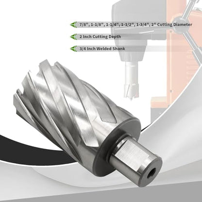 6Pcs Annular Cutter Set 7/8"- 2" with 3/4 Inch Welded Shank - size: 2" cutting depth, style: 6Pcs