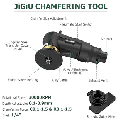 Upgraded Pneumatic Chamfer Tool with Straight Guide Plate Save Guide Wheels - color: Black