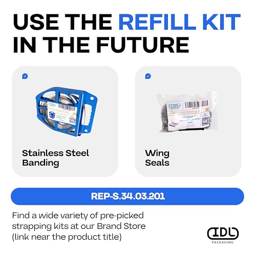 IDL Packaging 3/4" Stainless Steel 201 Banding Kit - Heavy-Duty Banding Tool + 3/4" x 0.03" x 100' Stainless Steel 201 Banding Coil + 100 Stainless Steel Wing Seals - size: 3/4" x 0.03" x 100', style: SS 201 + Seals