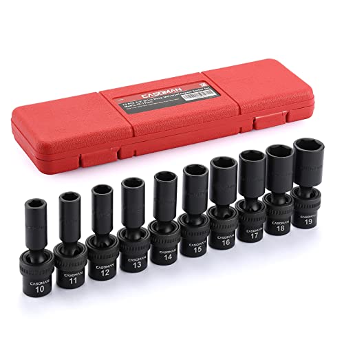 CASOMAN 10 PCS 3/8" Drive Deep Standard Universal Impact Socket Set, 6 Point, CR-MO, Metric,10-19mm - size: 10 PCS 3/8" Dr.(Deep)