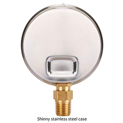 MEASUREMAN 2-1/2" Dial Size, Glycerin Filled Plumbing Pressure Gauge, 0-160psi, Stainless Steel Case, 1/4" NPT Lower Mount - size: 0-160 psi, style: Lower Mount