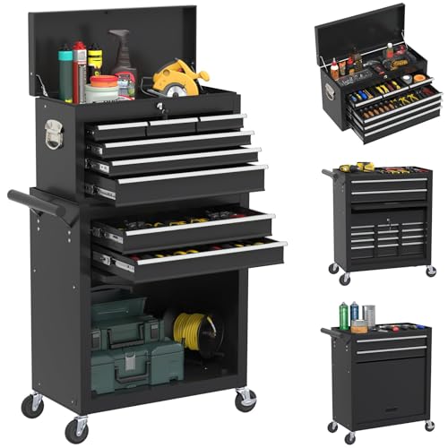 Rolling Tool Box with Wheels, 8-Drawer High Capacity Tool Chest with Wheels, Removable Storage Toolbox with Lock for Workshop, Garage(Black) - color: Black, size: 8-drawer
