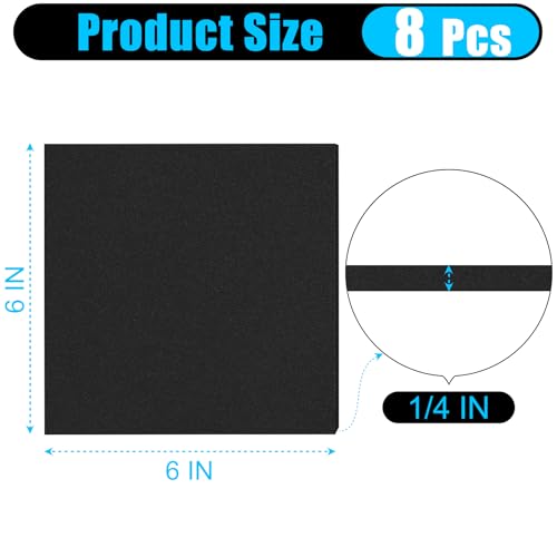ToLanbbt 8 PCS Adhesive Foam Padding Sheets Closed Cell Neoprene Foam Sheet 1/4" Thick, 6" x 6" Self Stick Insulation Anti Vibration Pads Anti-Slip for Furniture, Cars, Speakers, DIY - size: 6" x 6" x 1/4"