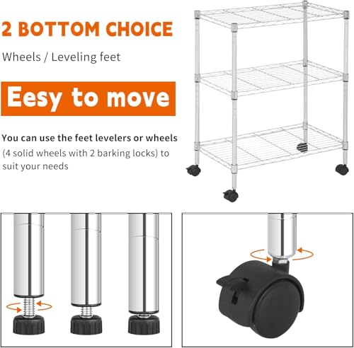 Meet perfect 3-Tier Wire Shelving Unit with Wheels, Chrome - color: Chrome, size: 3-Tier, 31.3"H × 23"W × 13"D