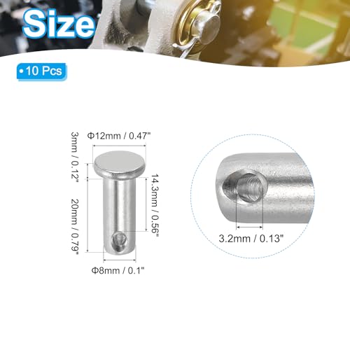 PATIKIL 8 x 20 mm Single Hole Clevis Pins, 10 Pcs 304 Stainless Steel Flat Head Pin for Hitch Pin Lock Link Hinge Systems, Silver - size: 8 x 20 x 14.3 mm